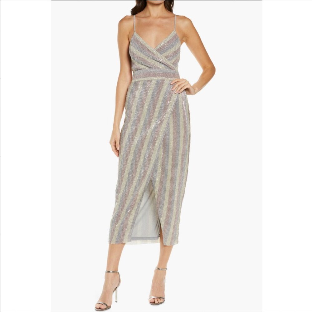 Saylor Meghan Faux Wrap Midi Dress| Multi Large